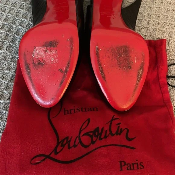 Christian Louboutin Black  Leather  Peep Toe Slingback Sandals 40.5 - Picture 4 of 12